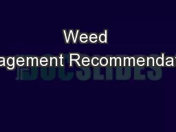 Weed Management Recommendations