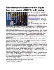 New framework Reserve Bank aligns bad loan norms of NB
