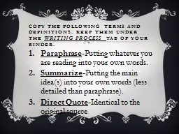 Copy the following terms and definitions. Keep them under t