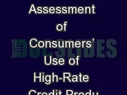 An Assessment of Consumers’ Use of High-Rate Credit Produ