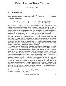 Determinan ts of Bloc Matrices John R