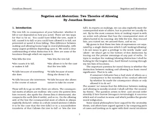 Jonathan Bennett Negation and Abstention Negation and