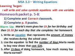 MSA 3.3 – Writing Equations