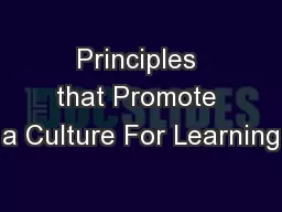 Principles that Promote a Culture For Learning