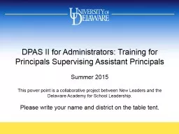 DPAS II for Administrators: Training for Principals Supervi