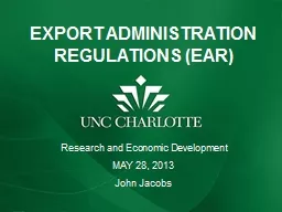 EXPORT ADMINISTRATION REGULATIONS (EAR)