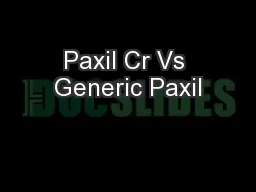 Paxil Cr Vs Generic Paxil