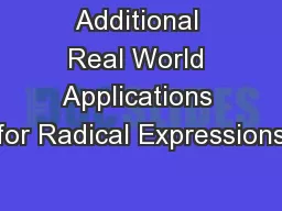 Additional Real World Applications for Radical Expressions