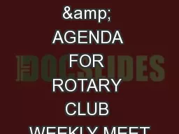 PROPOSED PROTOCOL  & AGENDA FOR ROTARY CLUB WEEKLY MEET