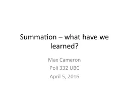 Summation – what have we learned?