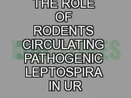 THE ROLE OF RODENTS CIRCULATING PATHOGENIC LEPTOSPIRA IN UR