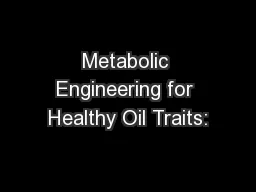 Metabolic Engineering for Healthy Oil Traits: