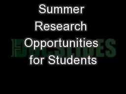Summer Research Opportunities for Students