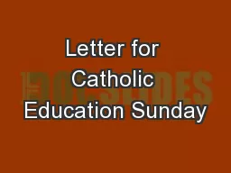 Letter for Catholic Education Sunday