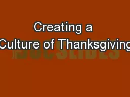 Creating a Culture of Thanksgiving