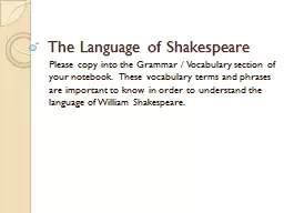 The Language of Shakespeare