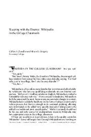 Sleeping with the Enemy Wikipedia in the College Classroom Cullen J