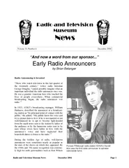 Radio and Television Museum News December  Page  Volum