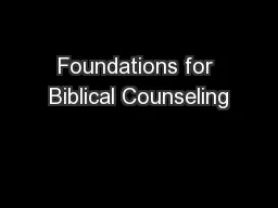 Foundations for Biblical Counseling