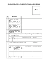 CHARACTER AND ANTECEDENTS VERIFICATION FORM Photo Sr