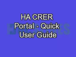 HA CRER Portal - Quick User Guide