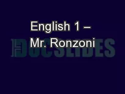 English 1 – Mr. Ronzoni