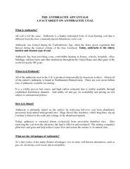 THE ANTHRACITE ADVANTAGE A FACT SHEET ON ANTHRACITE CO