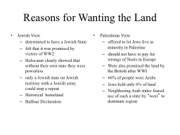 Reasons for Wanting the Land
