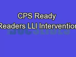 CPS Ready Readers LLI Intervention