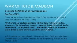 War of 1812 & Madison