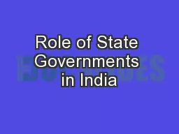 Role of State Governments in India