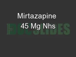 Mirtazapine 45 Mg Nhs