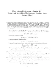 Observational Astronomy  Spring  Homework   Orbits Mot