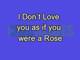 I Don’t Love you as if you were a Rose