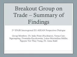 Breakout Group on Trade – Summary of Findings