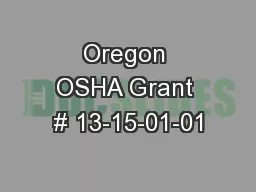 Oregon OSHA Grant # 13-15-01-01