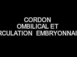 CORDON OMBILICAL ET CIRCULATION  EMBRYONNAIRE