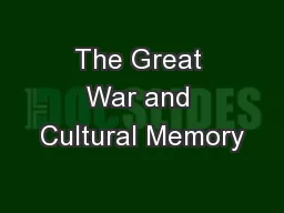 The Great War and Cultural Memory