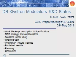DB Klystron Modulators R&D Status