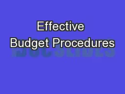 Effective Budget Procedures