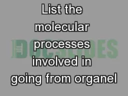 List the molecular processes involved in going from organel