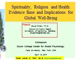 Spirituality, Religion and Health: