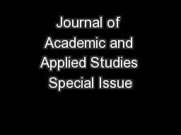 Journal of Academic and Applied Studies Special Issue