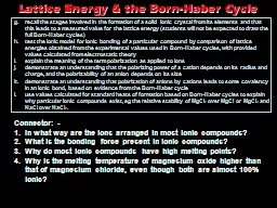 Lattice Energy & the Born-Haber Cycle
