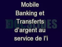 Mobile Banking et Transferts d’argent au service de l’i