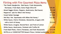 Flirting with Fire Gourmet Pizza Menu