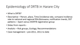 Epidemiology of DRTB in Harare City