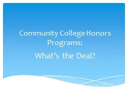 Community College Honors Programs: