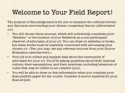 Welcome to Your Field Report!