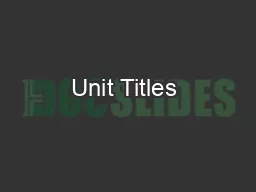 Unit Titles & Sequence